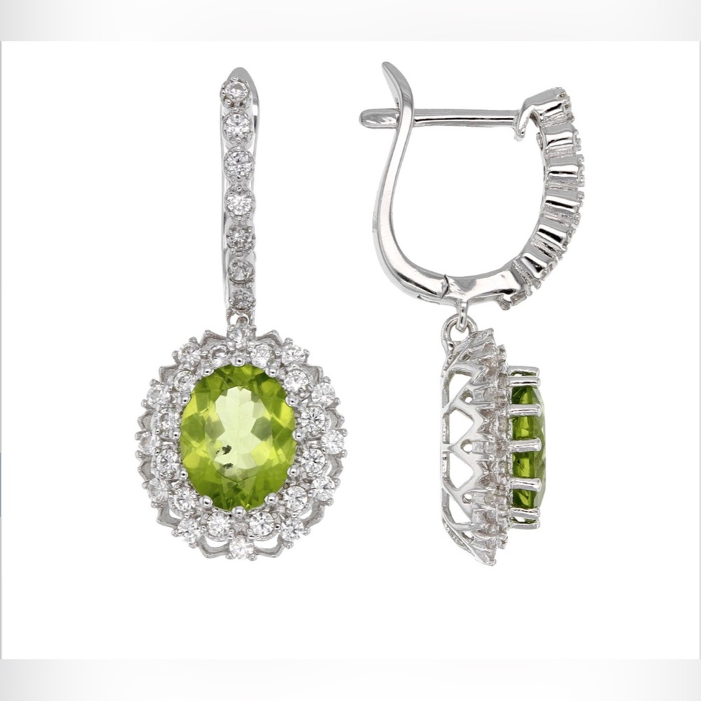 Green Manchurian Peridot Rhodium Over Sterling Silver Earrings 5.42ctw